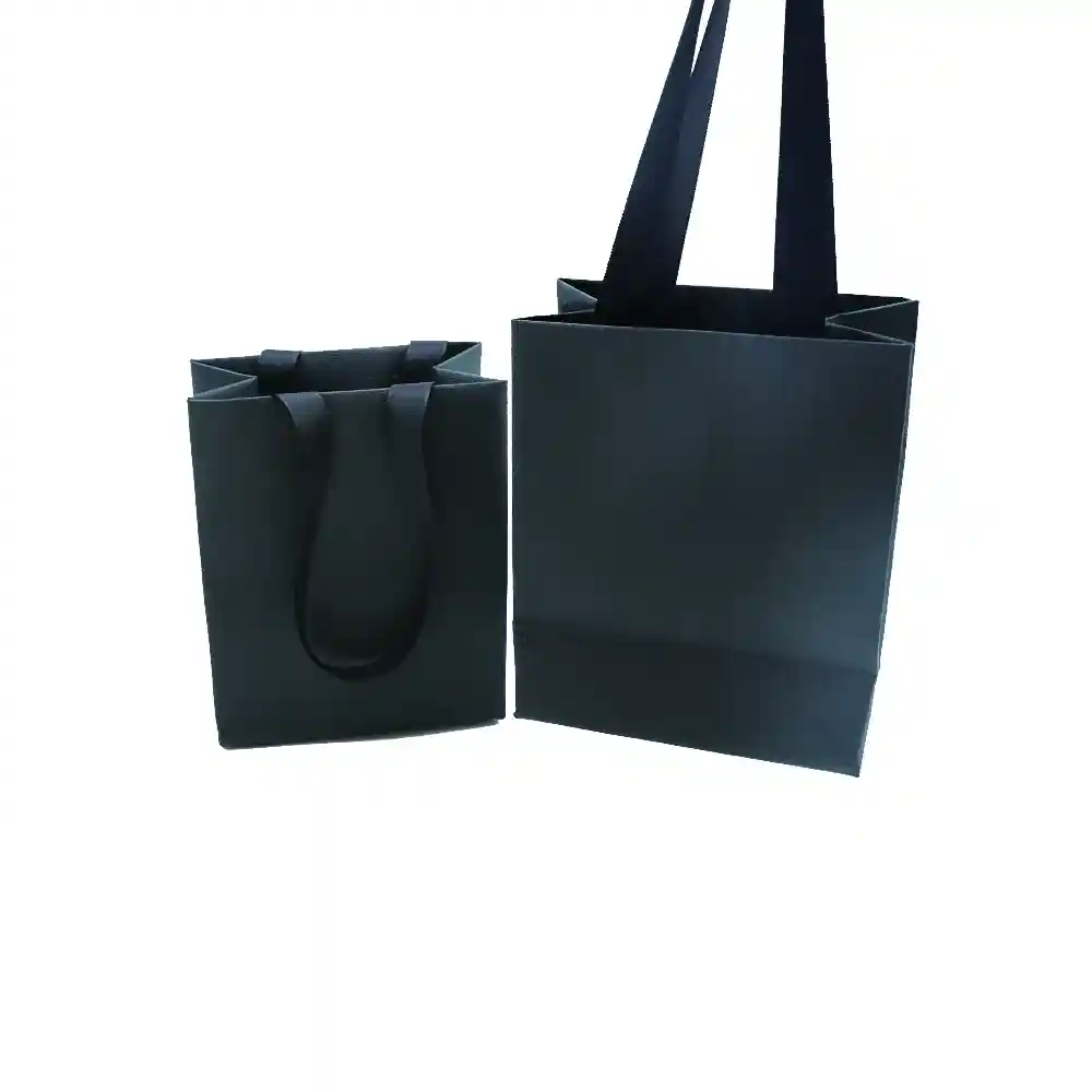 Black paper shopping bags with ribbon handles