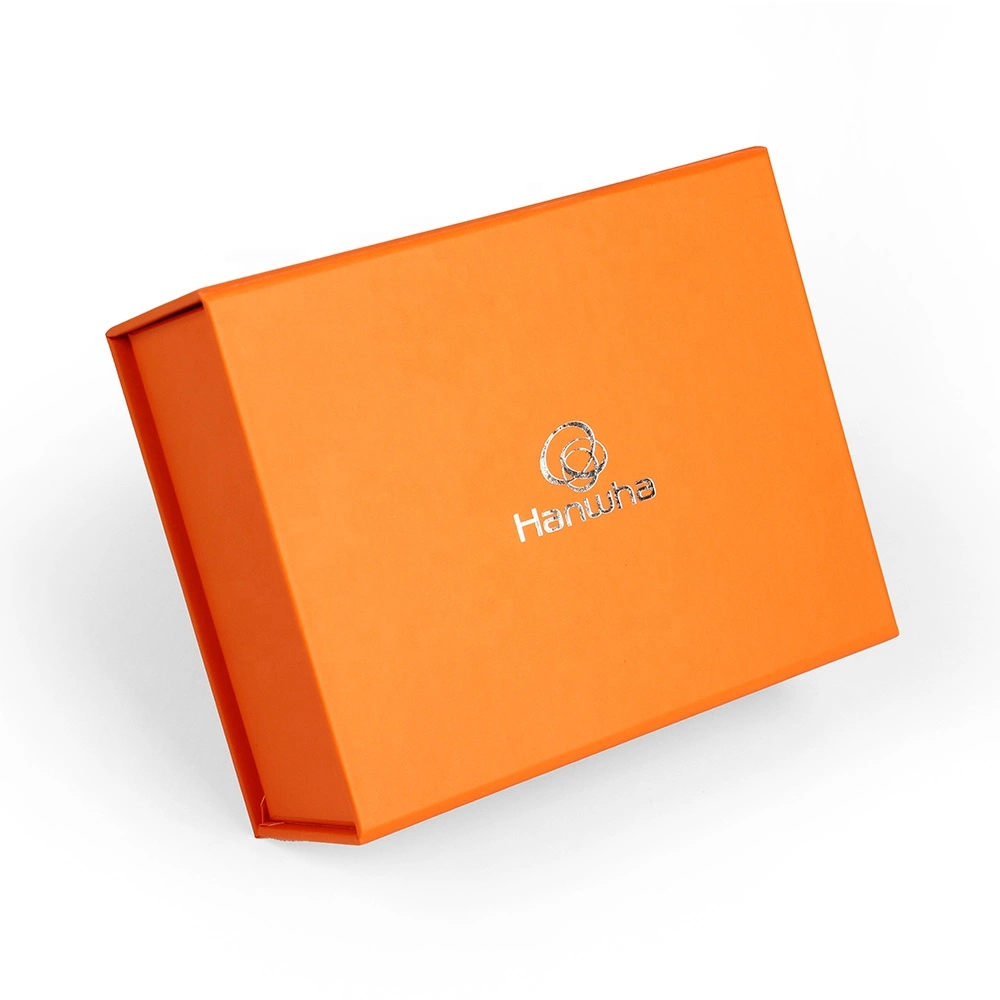 Orange rigid gift box with foil logo